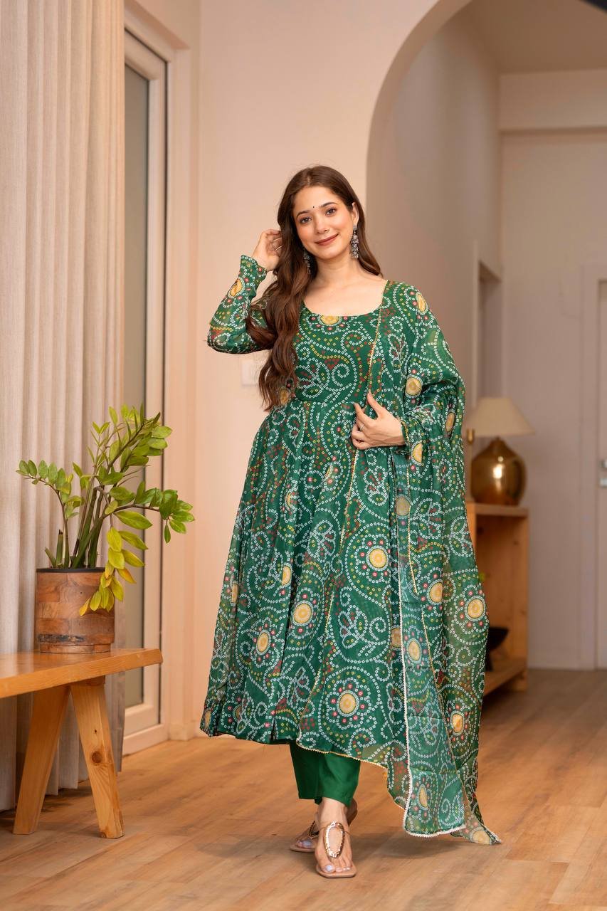 Printed Anarkali Gown Set with Dupatta