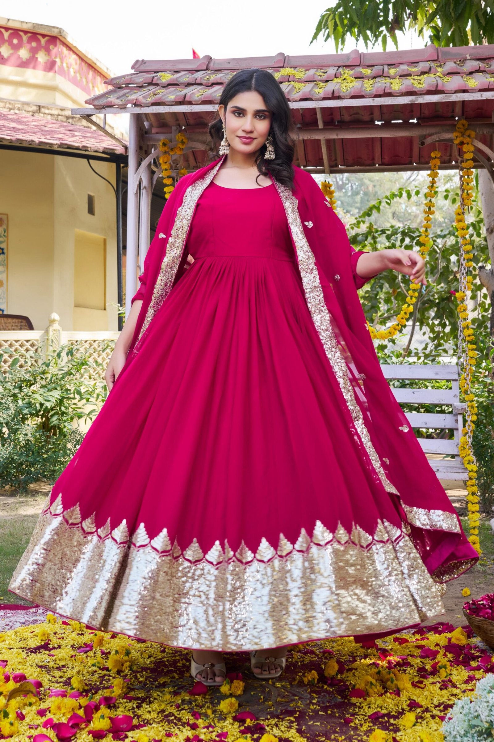 Embellished Anarkali Gown with Dupatta